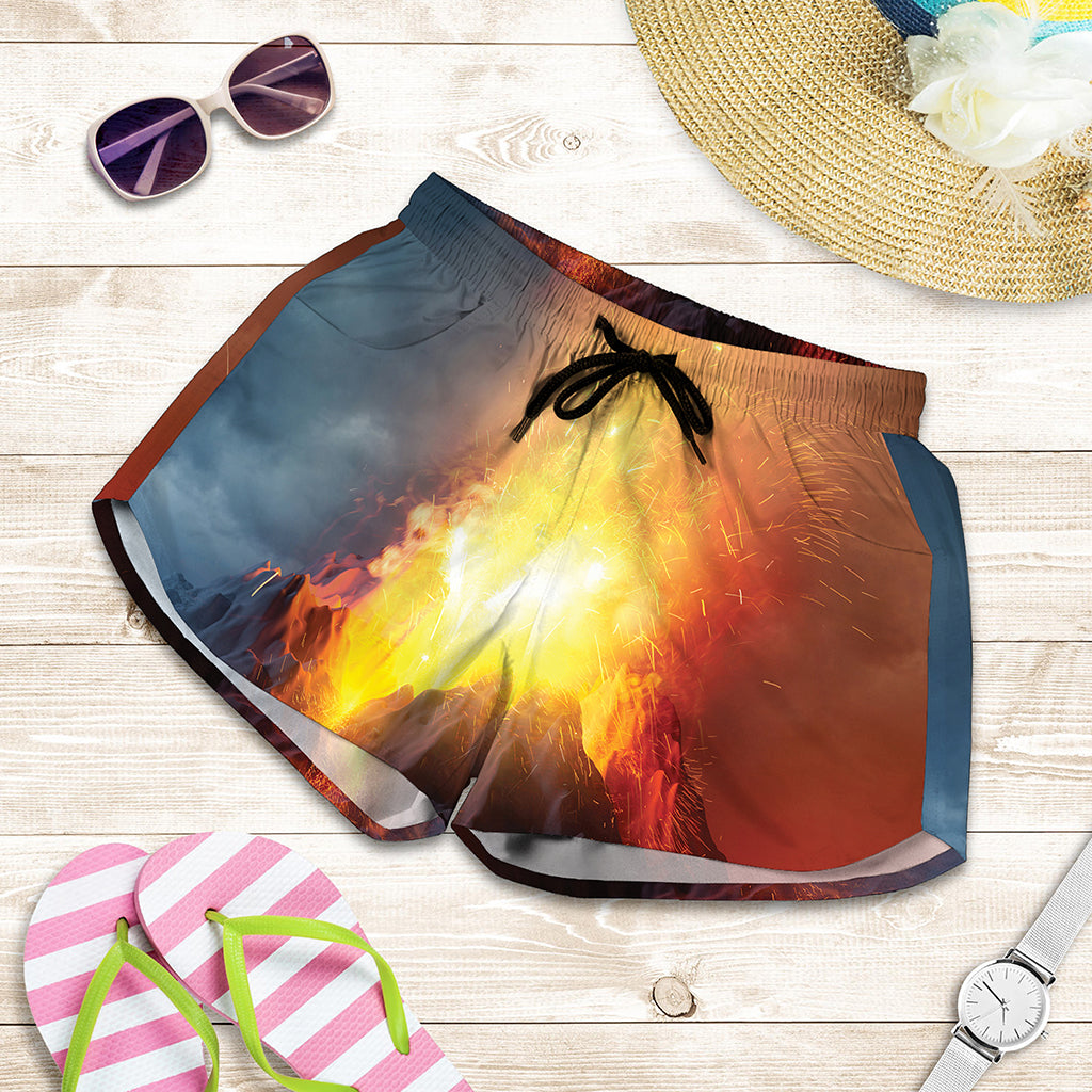 Volcano Eruption Print Women's Shorts