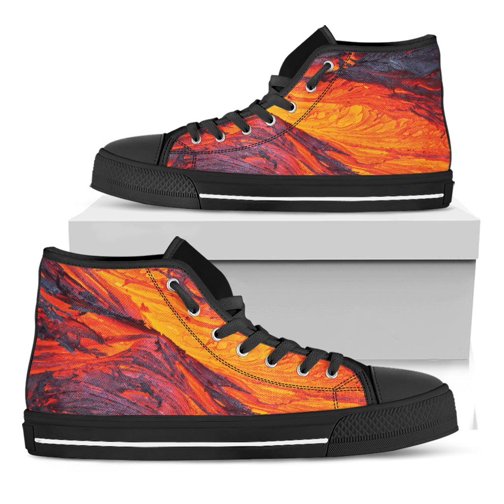 Volcano Lava Print Black High Top Shoes