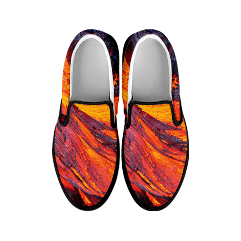 Volcano Lava Print Black Slip On Shoes