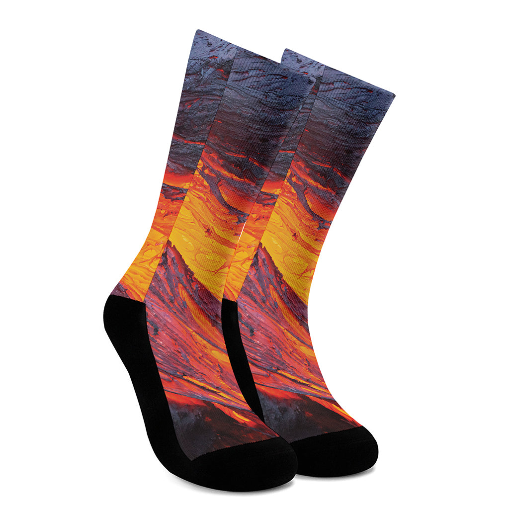 Volcano Lava Print Crew Socks