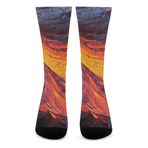 Volcano Lava Print Crew Socks