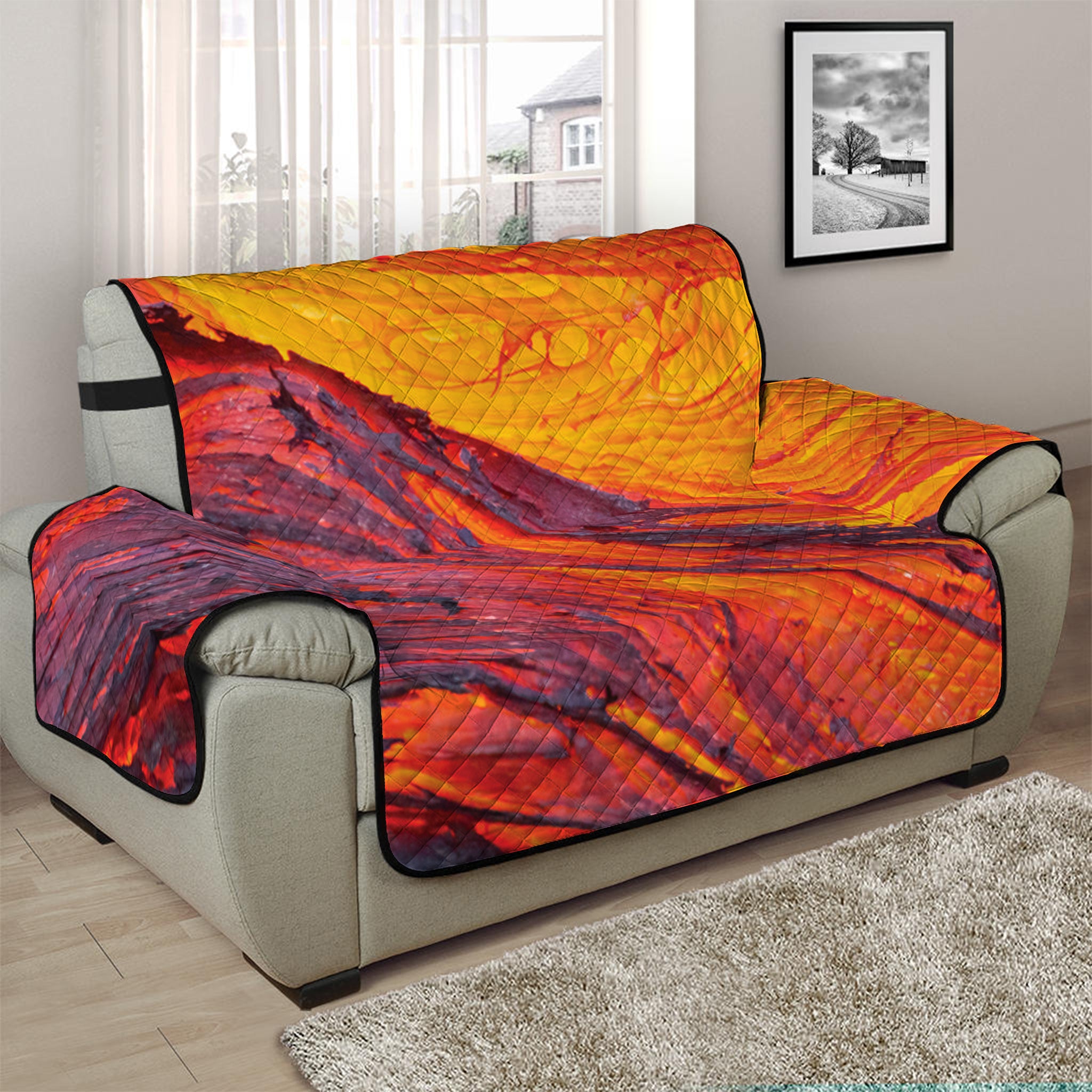 Volcano Lava Print Half Sofa Protector