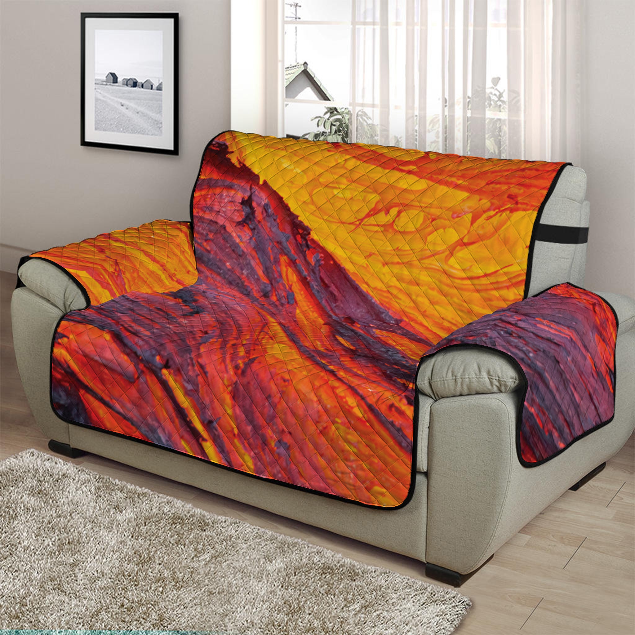 Volcano Lava Print Half Sofa Protector