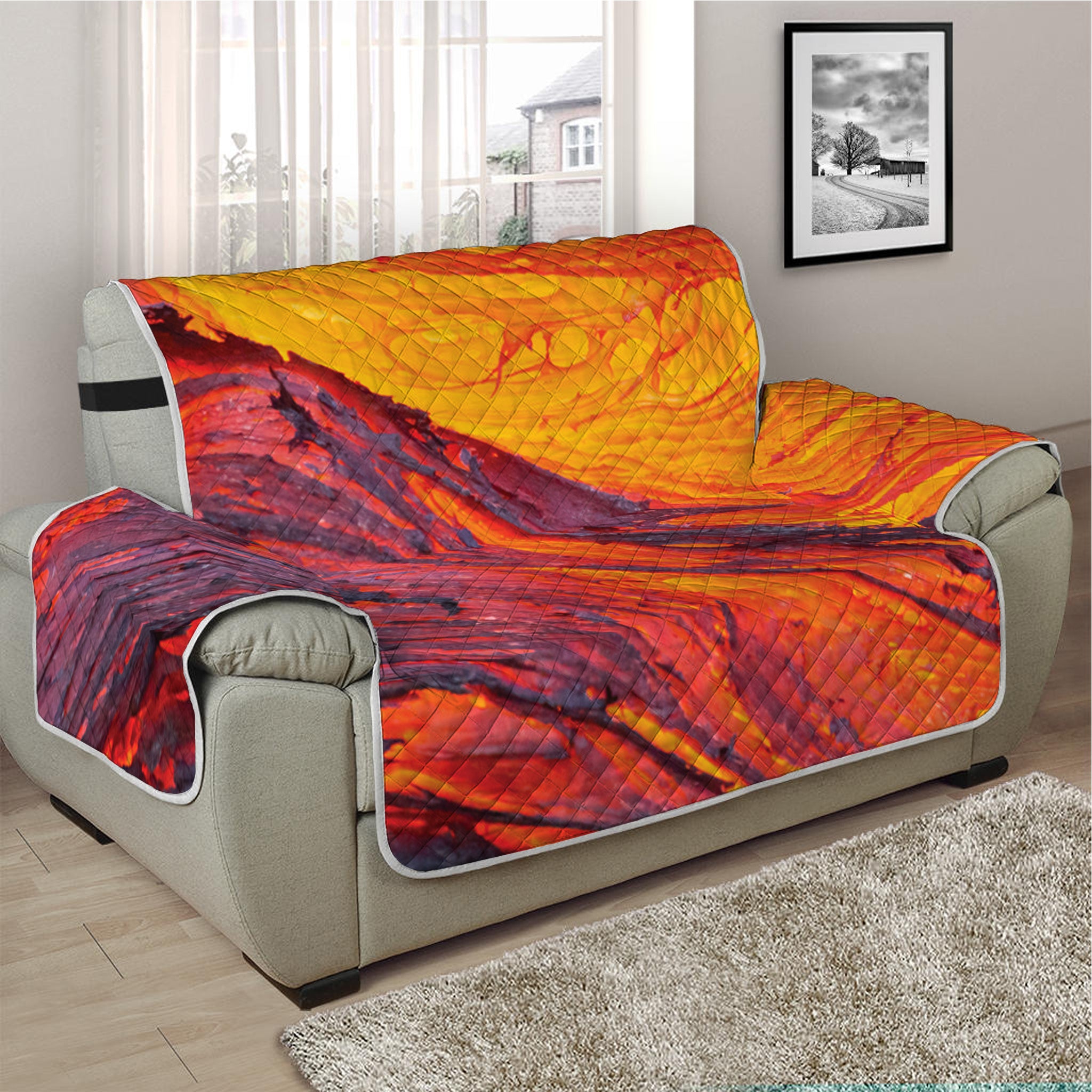 Volcano Lava Print Half Sofa Protector