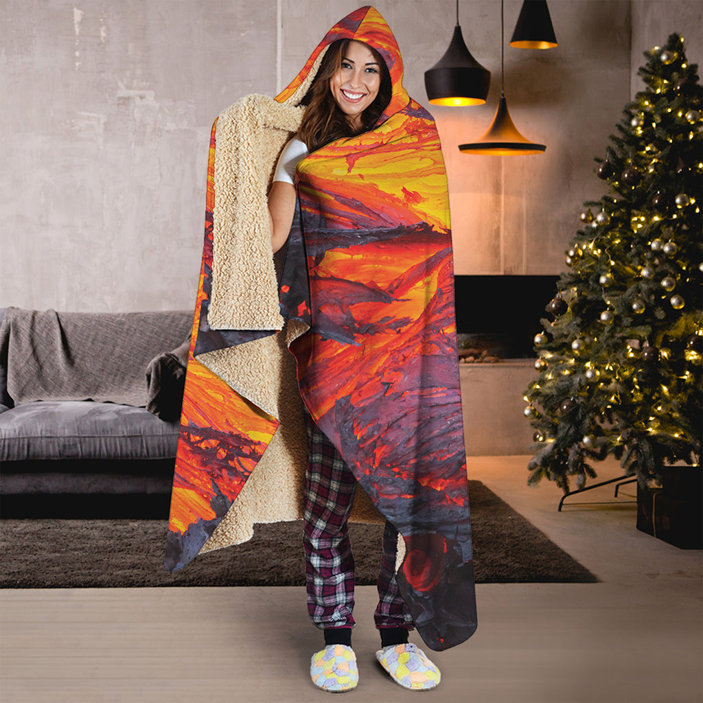 Volcano Lava Print Hooded Blanket
