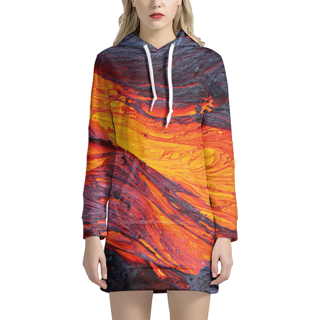 Volcano Lava Print Hoodie Dress