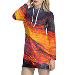 Volcano Lava Print Hoodie Dress