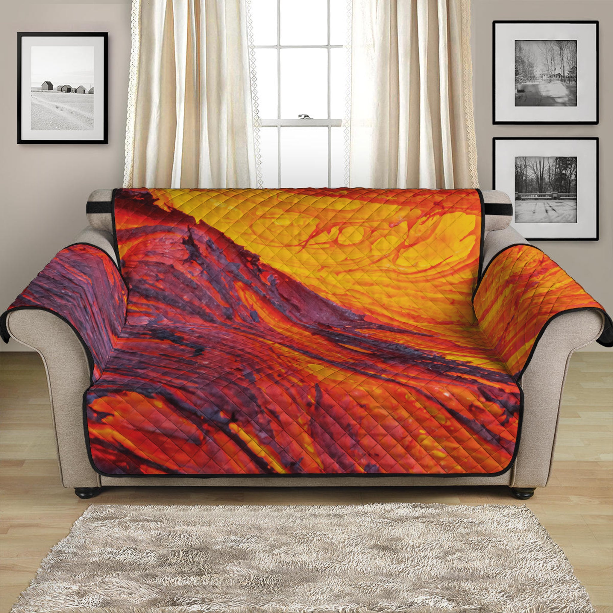 Volcano Lava Print Loveseat Protector