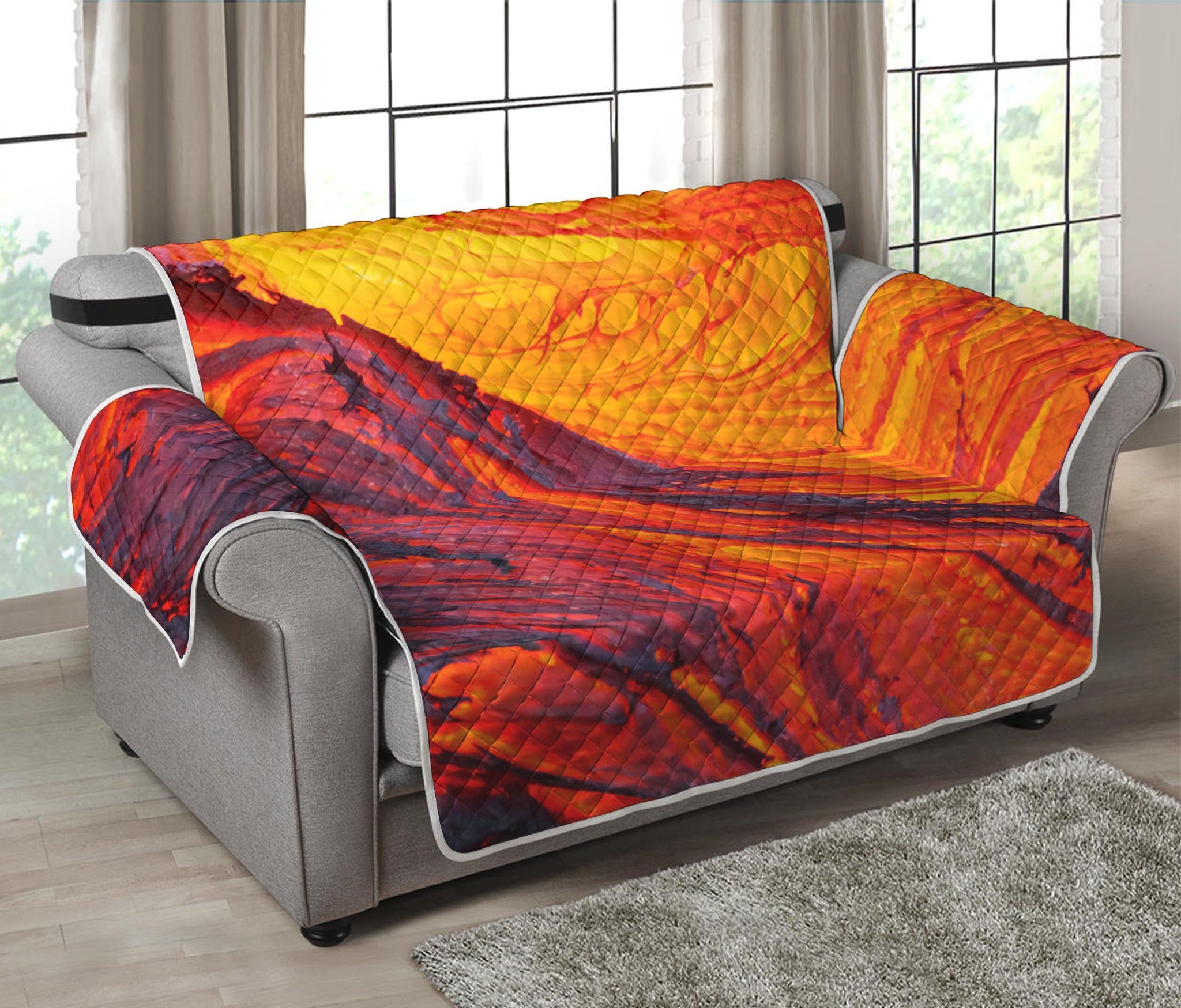 Volcano Lava Print Loveseat Protector