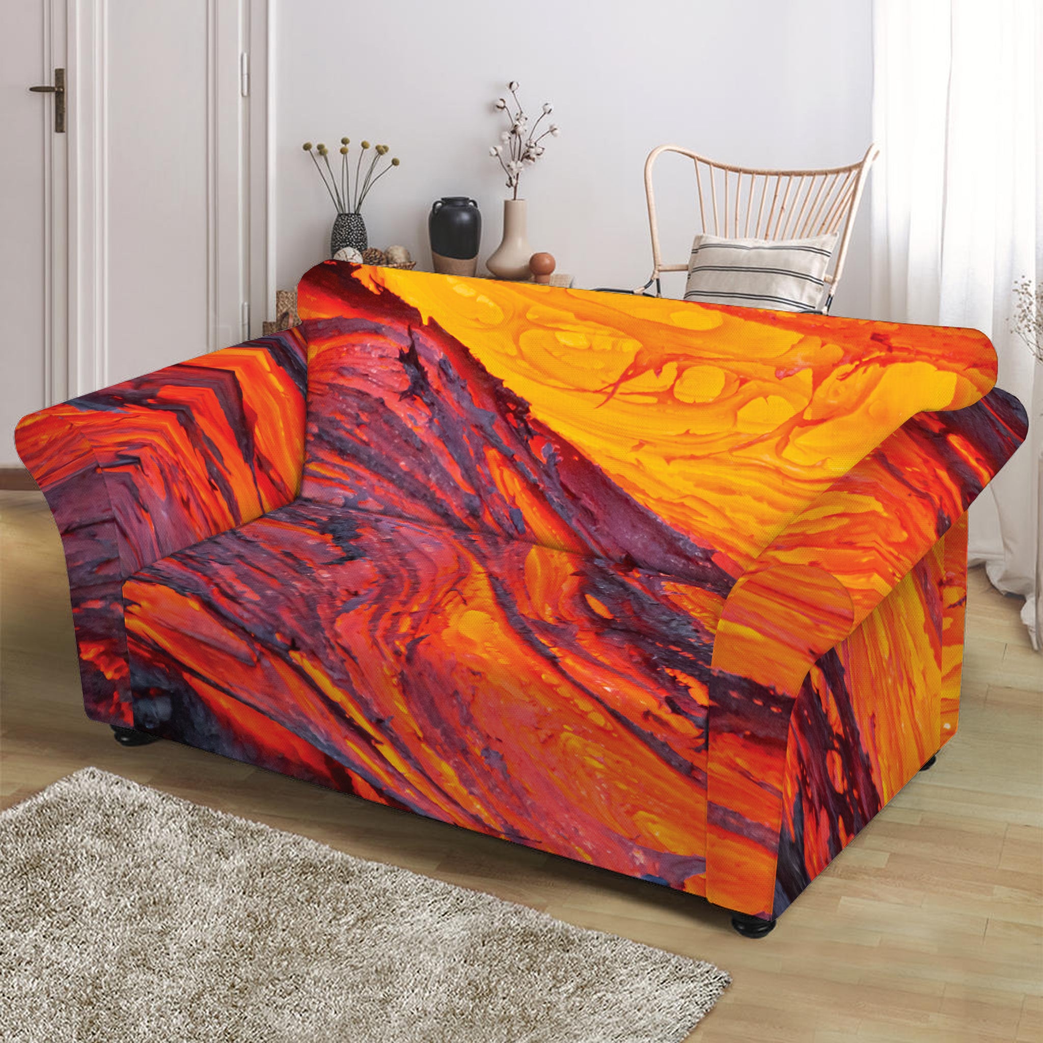 Volcano Lava Print Loveseat Slipcover