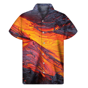 Volcano Lava Print Men's Short Sleeve Shirt