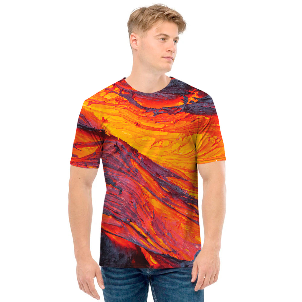 Volcano Lava Print Men's T-Shirt