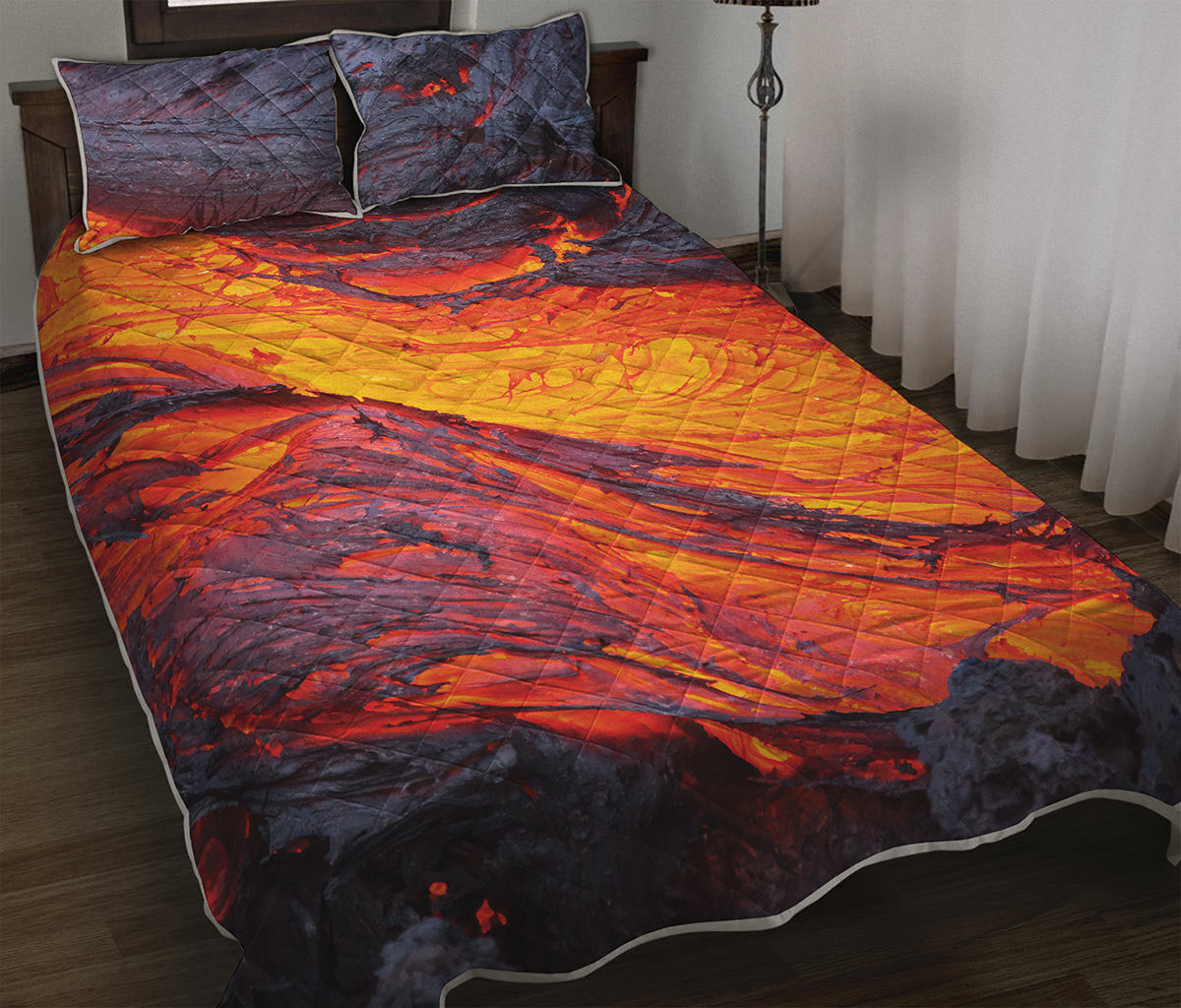 Volcano Lava Print Quilt Bed Set