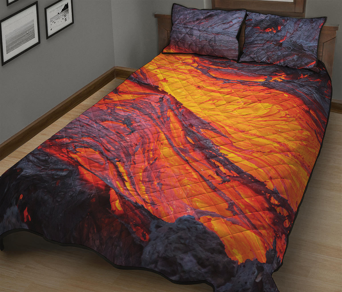 Volcano Lava Print Quilt Bed Set