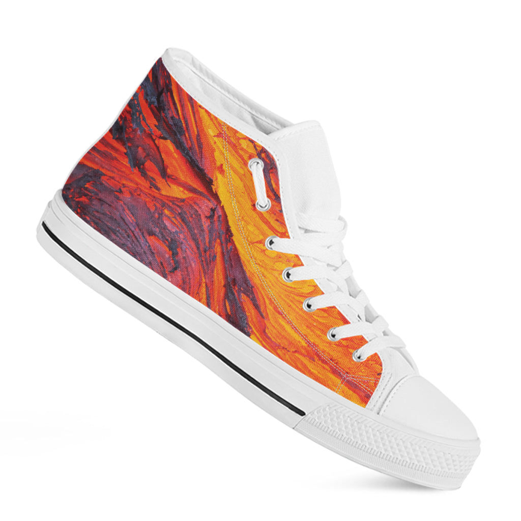 Volcano Lava Print White High Top Shoes