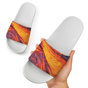 Volcano Lava Print White Slide Sandals