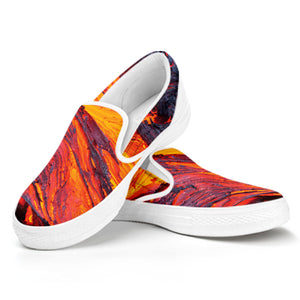 Volcano Lava Print White Slip On Shoes