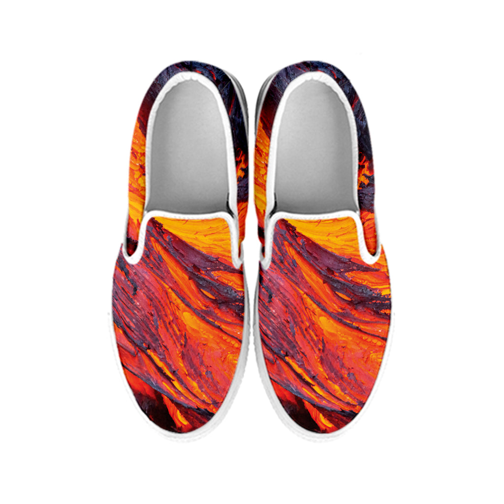 Volcano Lava Print White Slip On Shoes