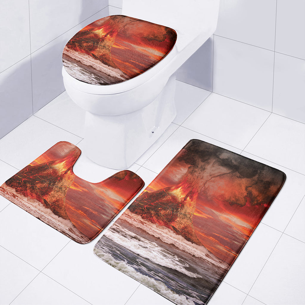Volcano On The Sea Print 3 Piece Bath Mat Set
