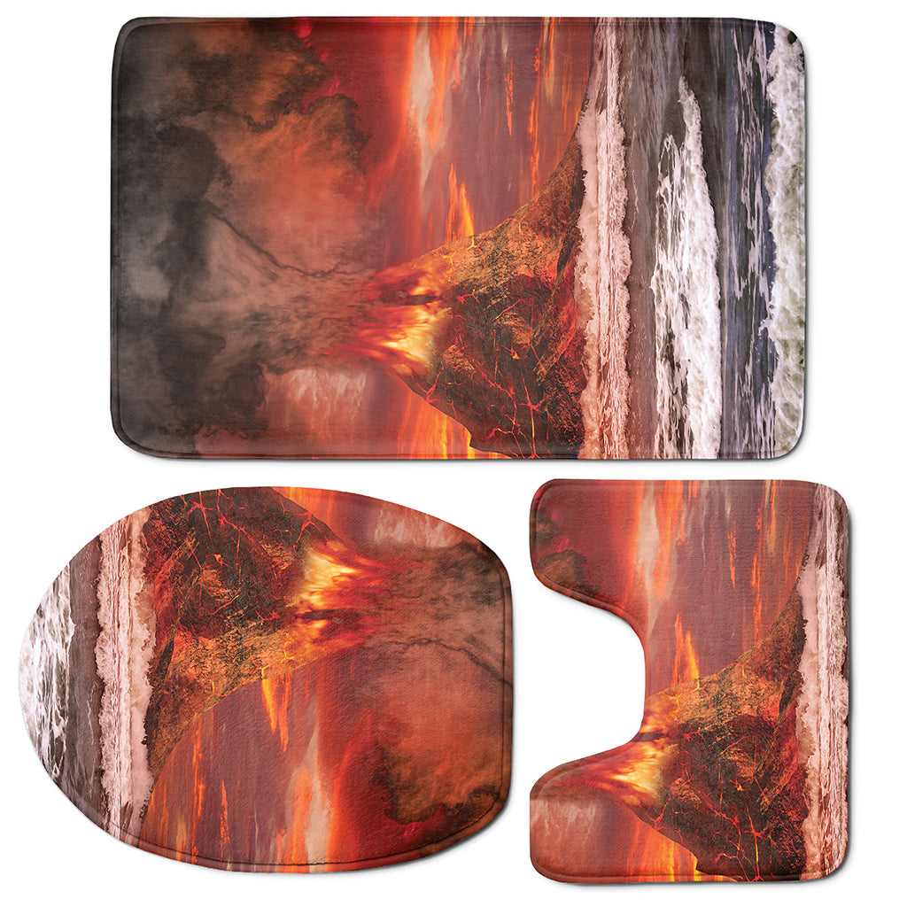 Volcano On The Sea Print 3 Piece Bath Mat Set