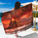 Volcano On The Sea Print Beach Sarong Wrap