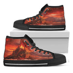 Volcano On The Sea Print Black High Top Shoes