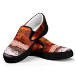 Volcano On The Sea Print Black Slip On Shoes