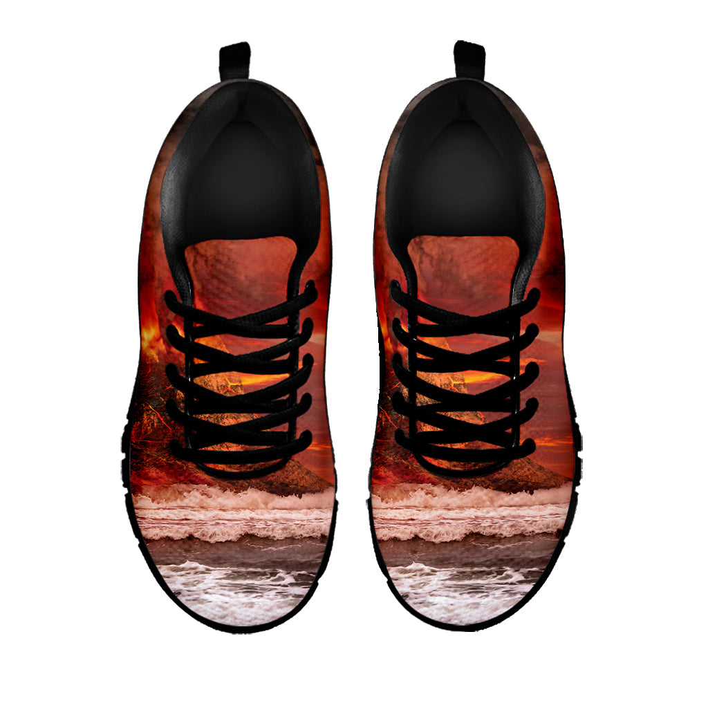 Volcano On The Sea Print Black Sneakers