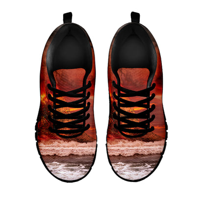 Volcano On The Sea Print Black Sneakers