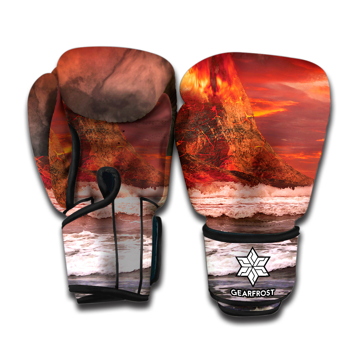 Volcano On The Sea Print Boxing Gloves