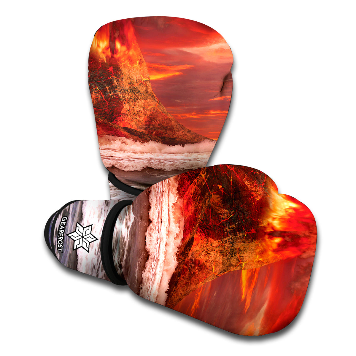 Volcano On The Sea Print Boxing Gloves
