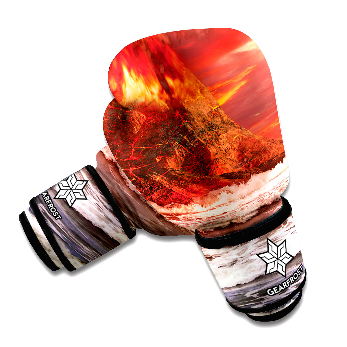 Volcano On The Sea Print Boxing Gloves