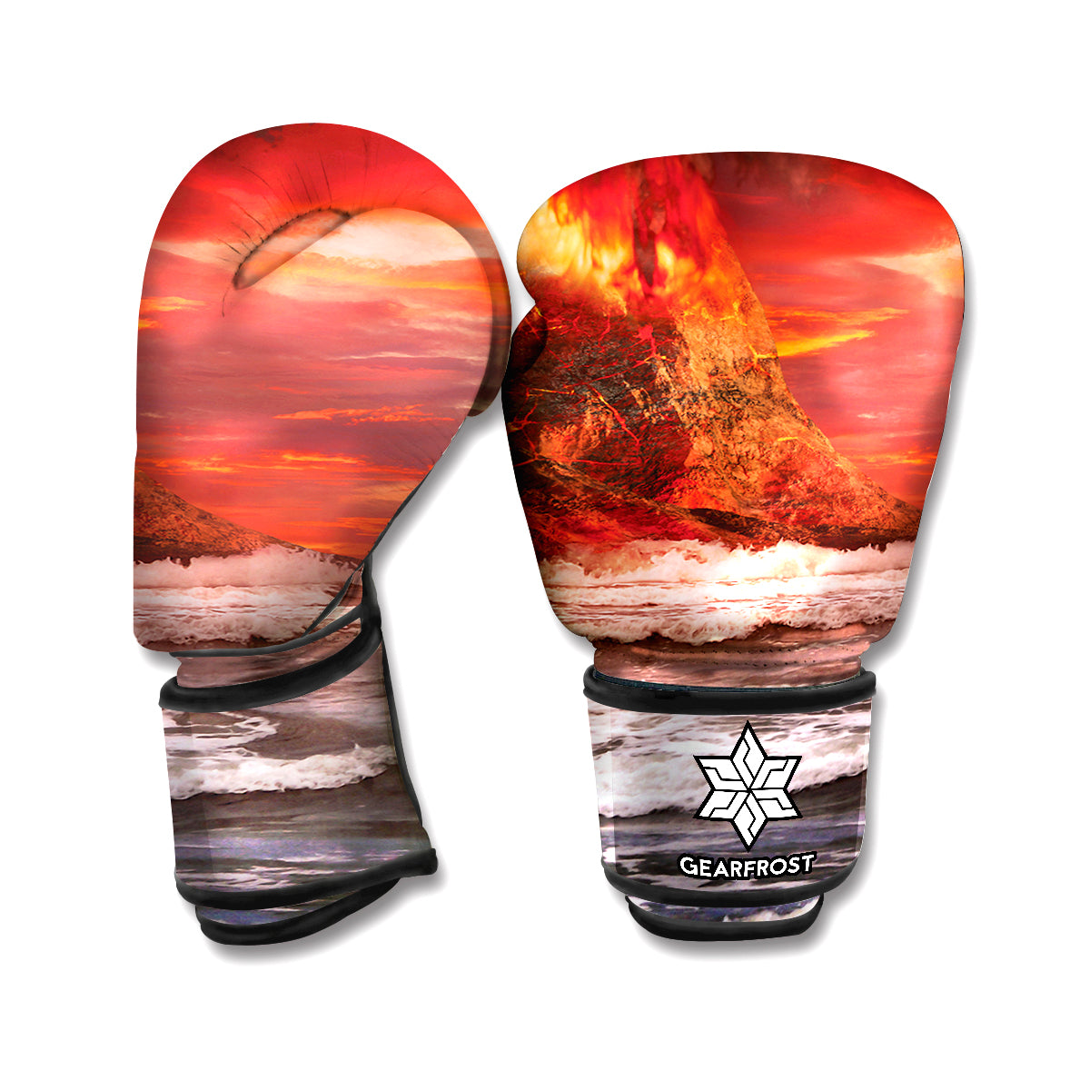 Volcano On The Sea Print Boxing Gloves