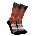 Volcano On The Sea Print Crew Socks