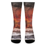 Volcano On The Sea Print Crew Socks