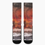 Volcano On The Sea Print Crew Socks