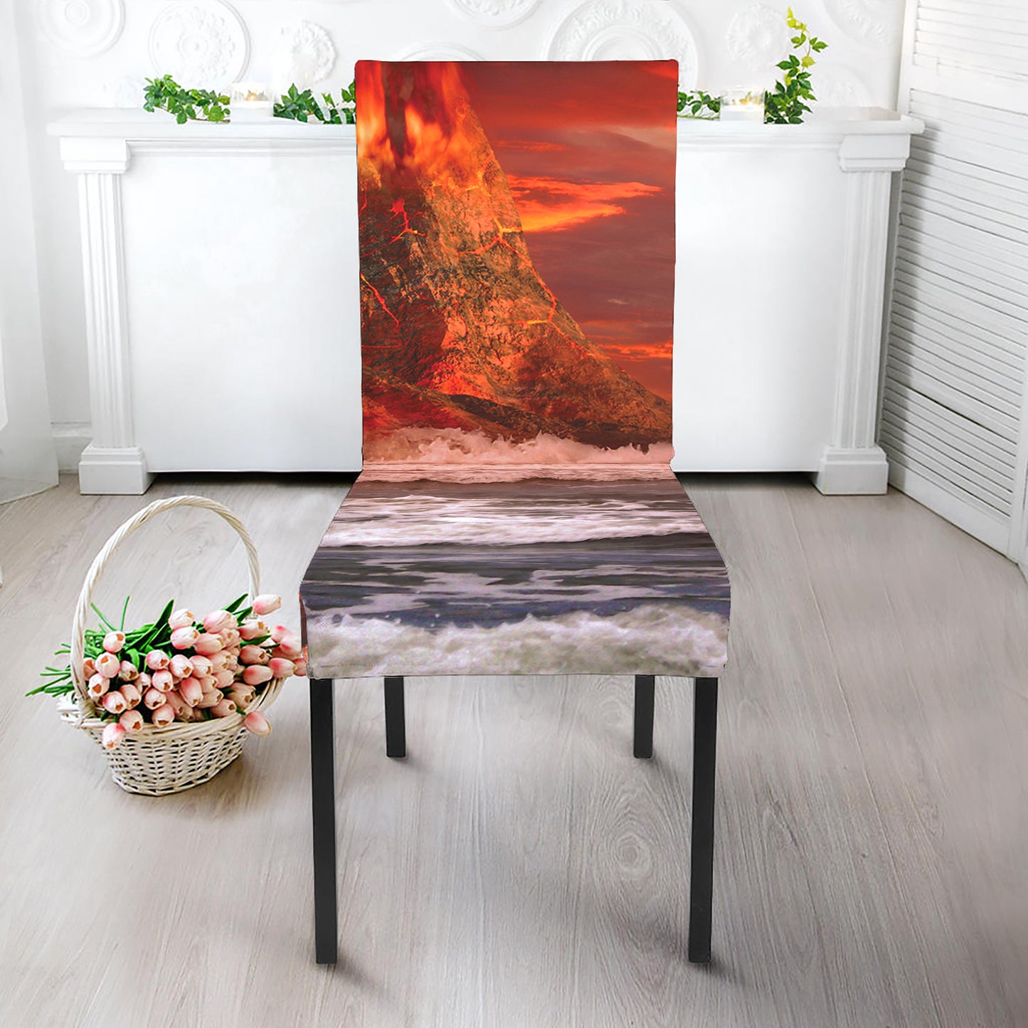 Volcano On The Sea Print Dining Chair Slipcover