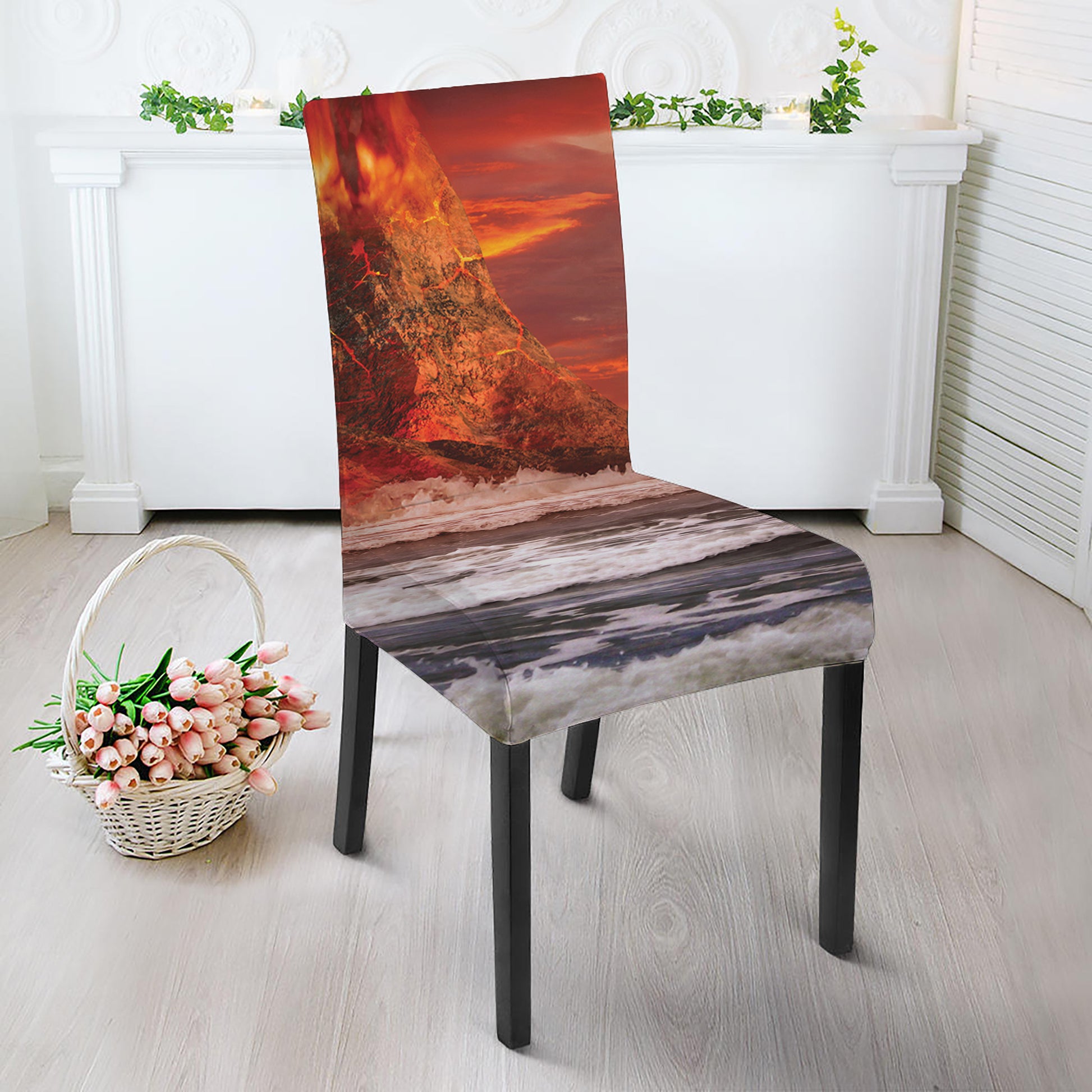 Volcano On The Sea Print Dining Chair Slipcover