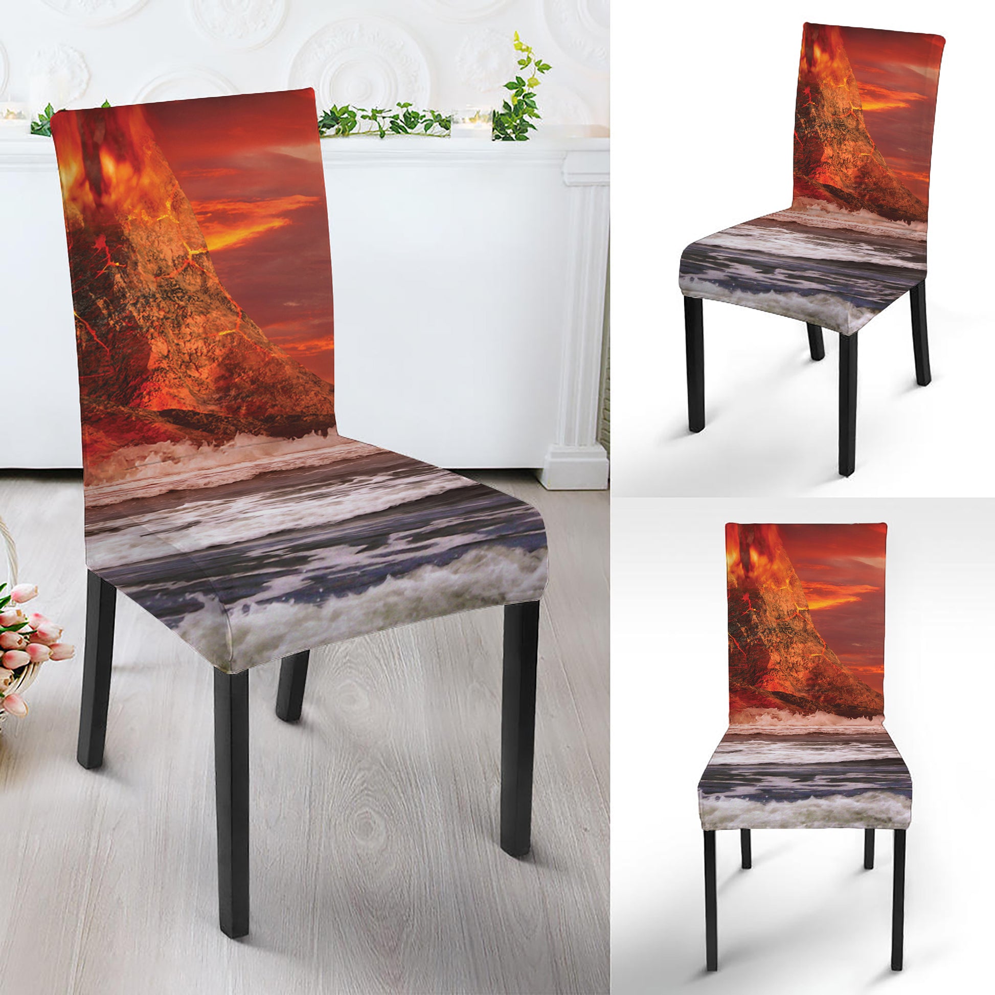 Volcano On The Sea Print Dining Chair Slipcover