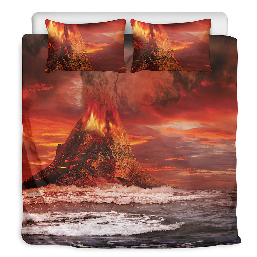 Volcano On The Sea Print Duvet Cover Bedding Set