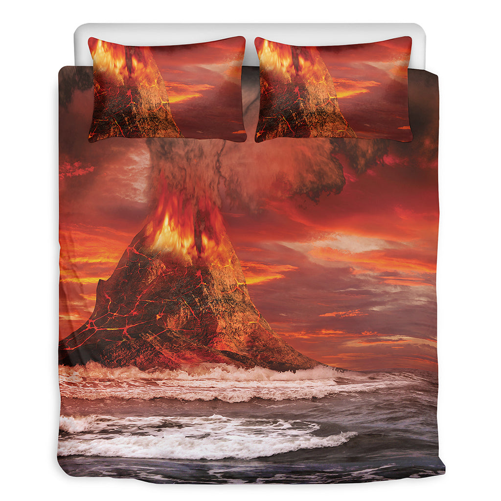 Volcano On The Sea Print Duvet Cover Bedding Set