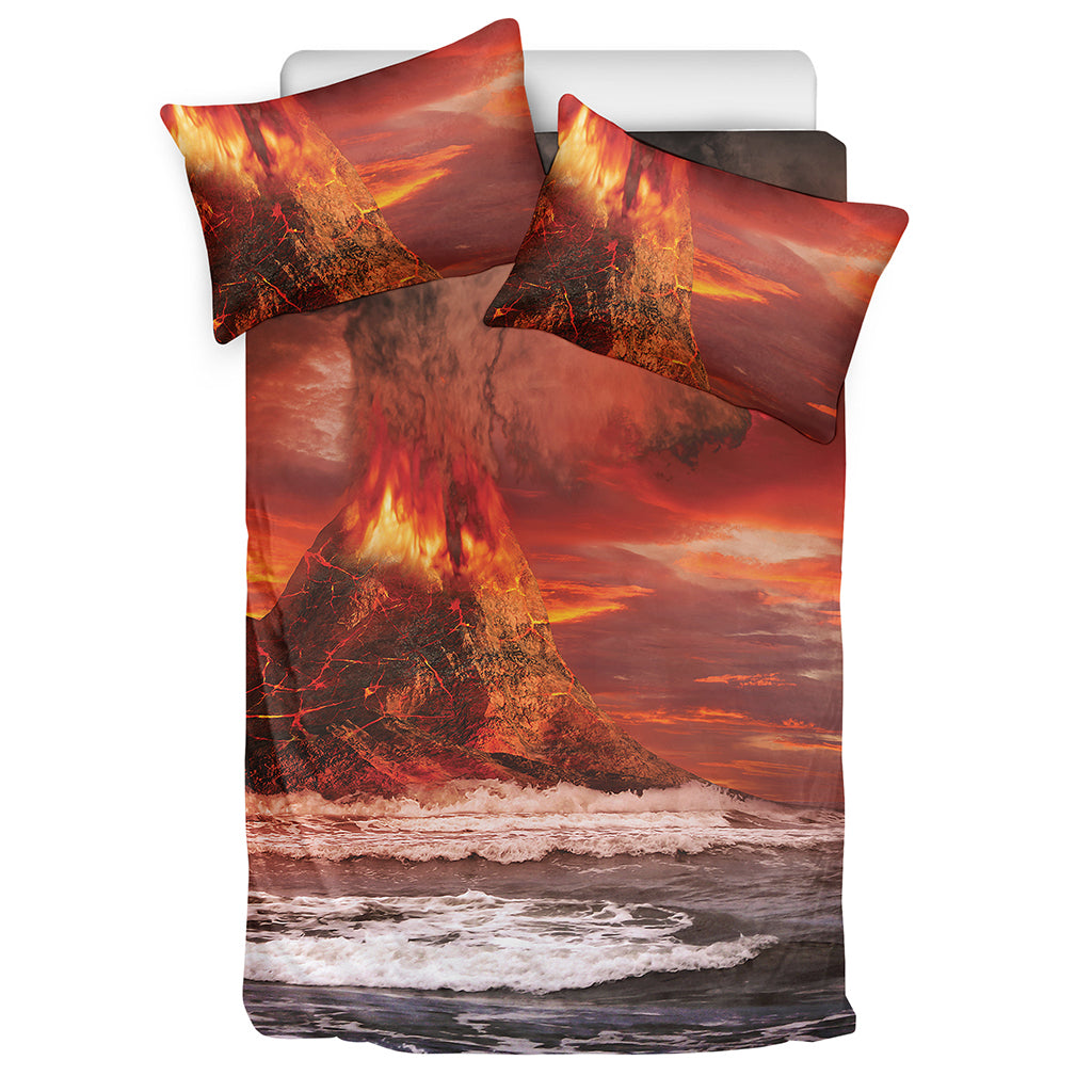 Volcano On The Sea Print Duvet Cover Bedding Set