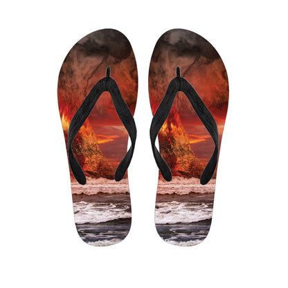 Volcano On The Sea Print Flip Flops