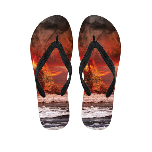 Volcano On The Sea Print Flip Flops