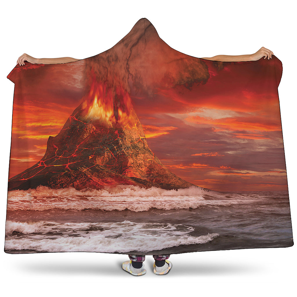 Volcano On The Sea Print Hooded Blanket