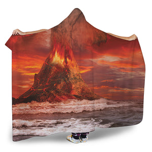 Volcano On The Sea Print Hooded Blanket