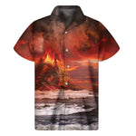 Volcano On The Sea Print Men's Short Sleeve Shirt