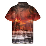 Volcano On The Sea Print Men's Short Sleeve Shirt