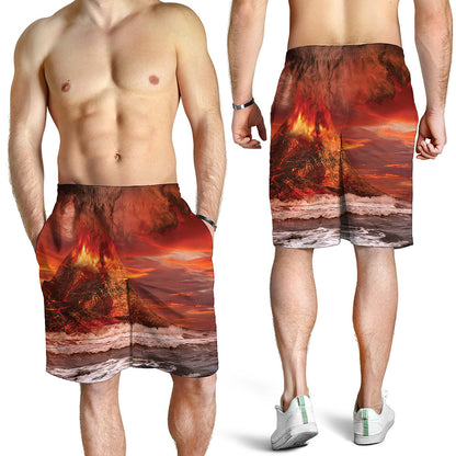 Volcano On The Sea Print Men's Shorts