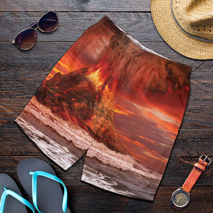 Volcano On The Sea Print Men's Shorts